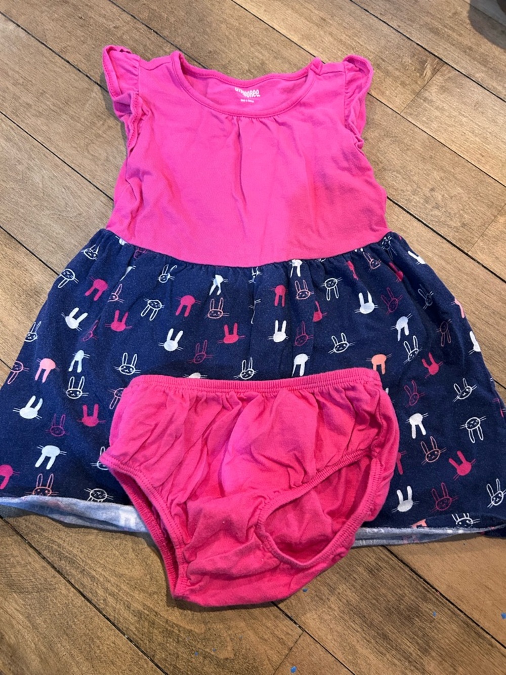 Gymboree Pink and Navy Bunny Print Dress with Matching Bloomers